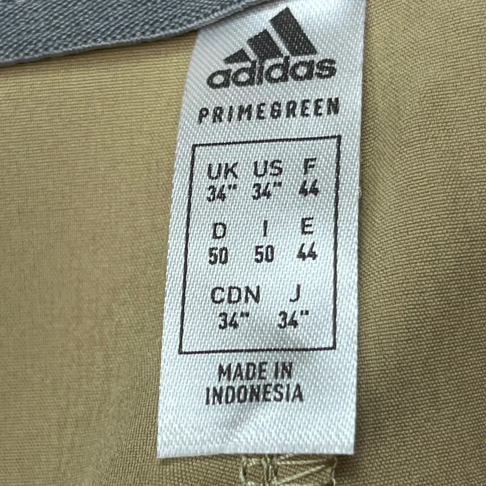 Adidas Ultimate365 Golf Shorts Men 34 Tan Stretch Waistband Primegreen 3 Stripes
